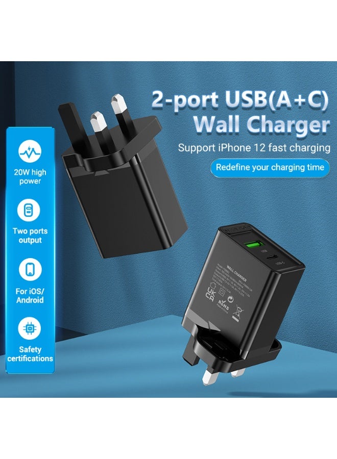 VENTION Two-Port  USB(A+C) Wall Charger (18W/20W) UK-Plug Black Model # FBBB0-UK - Image 2