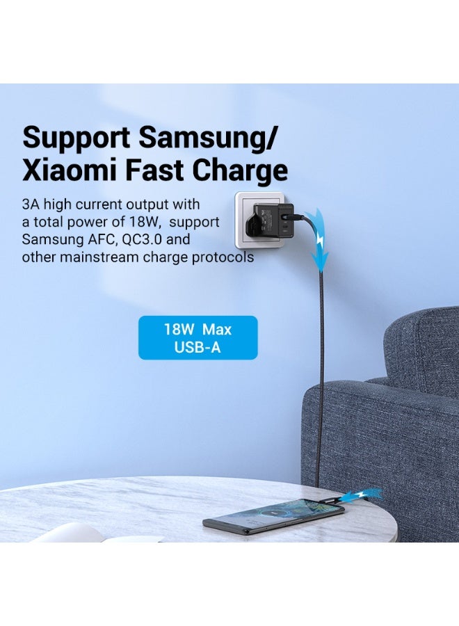 VENTION Two-Port  USB(A+C) Wall Charger (18W/20W) UK-Plug Black Model # FBBB0-UK - Image 4