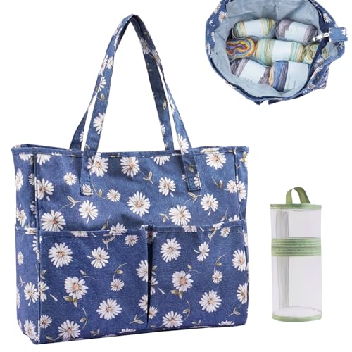 Hobekoee Crochet Bag Organizer Yarn Storage OrganizerPortable Yarn Bag with Multiple Pockets for Yarn Balls Knitting Crochet Accessories - Image 1
