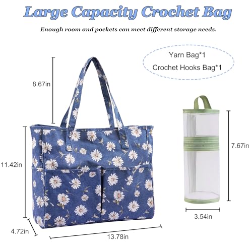 Hobekoee Crochet Bag Organizer Yarn Storage OrganizerPortable Yarn Bag with Multiple Pockets for Yarn Balls Knitting Crochet Accessories - Image 3