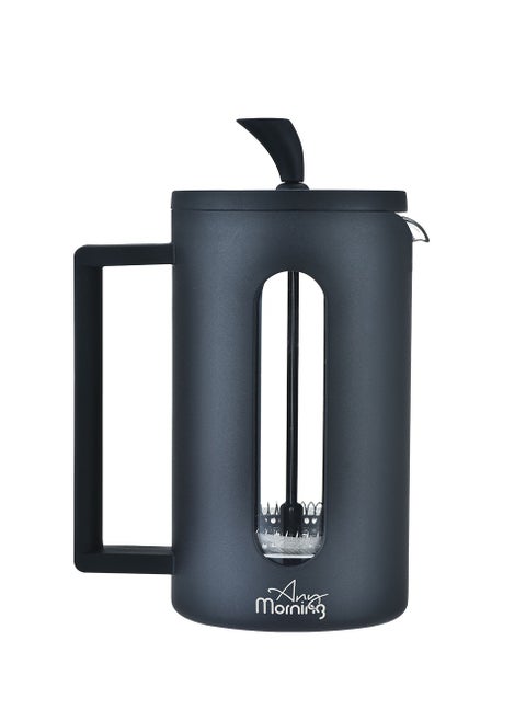 French Press Coffee Maker 600ml / 20oz, Borosilicate Glass Hot and Cold Coffee Maker, Coffee Press Stainless Steel Filter, Durable Heat Resistant, Black - FF002