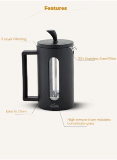 Any Morning French Press Coffee Maker 600ml / 20oz, Borosilicate Glass Hot and Cold Coffee Maker, Coffee Press Stainless Steel Filter, Durable Heat Resistant, Black - FF002  - Image 2