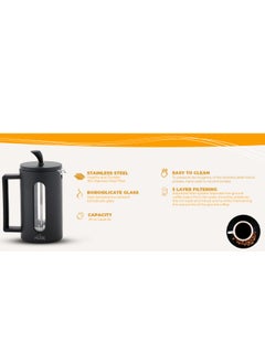 Any Morning French Press Coffee Maker 600ml / 20oz, Borosilicate Glass Hot and Cold Coffee Maker, Coffee Press Stainless Steel Filter, Durable Heat Resistant, Black - FF002  - Image 3