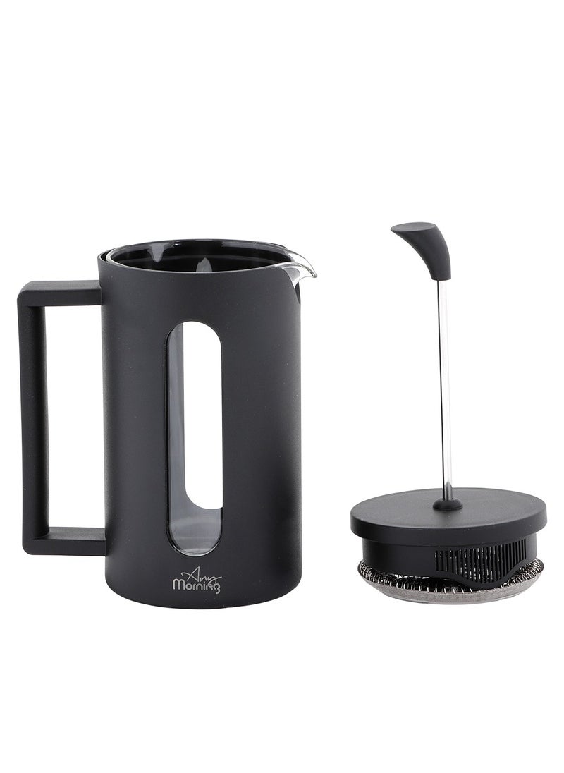 Any Morning - French Press Coffee Maker 600ml / 20oz, Borosilicate Glass Hot and Cold Coffee Maker, Coffee Press Stainless Steel Filter, Durable Heat Resistant, Black - FF002 - Image 1