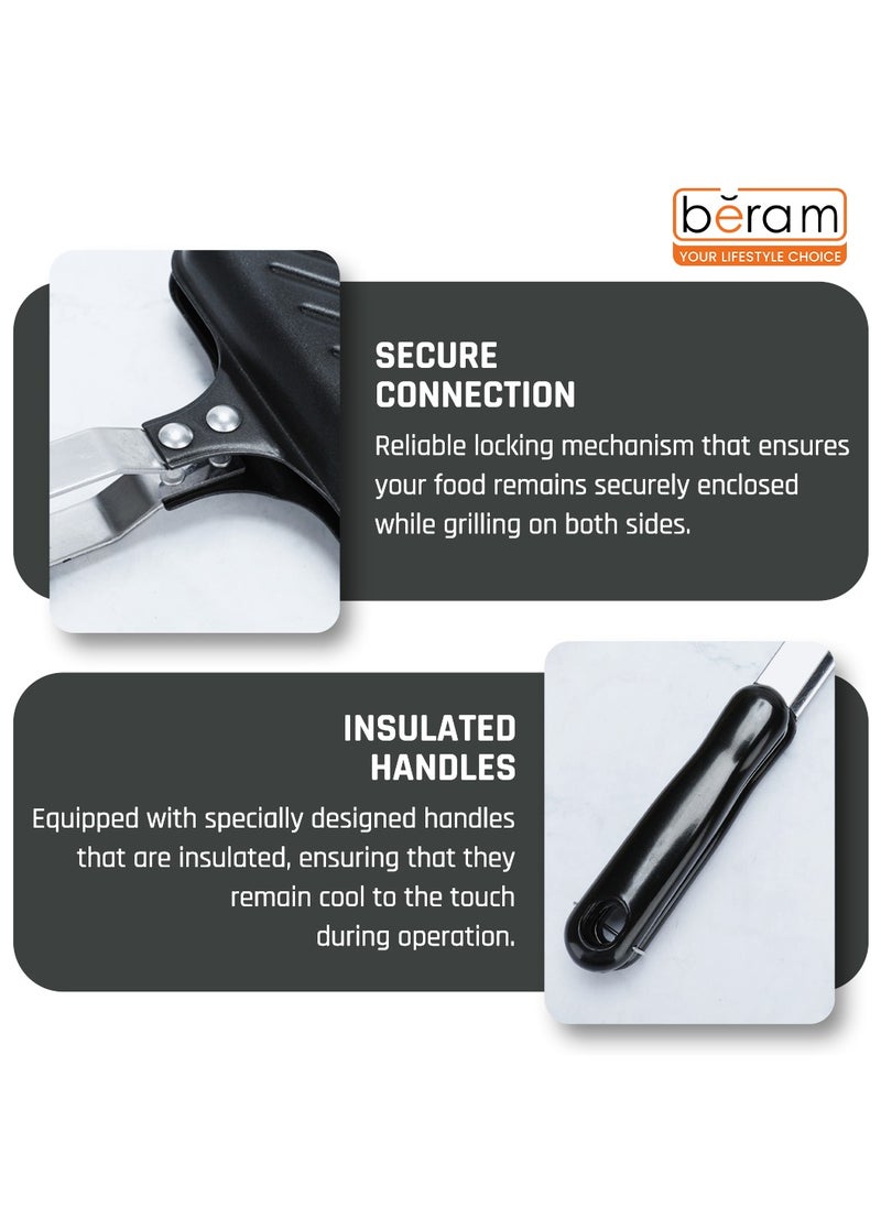 Beram - Sandwich Maker, Waffle Maker & Panini Press, Multifunctional Hand Toaster with Detachable Hinges, Non-Stick Coating, Durable Aluminum Construction, Breakfast Cooker & Outdoor Grill, Black - Image 1