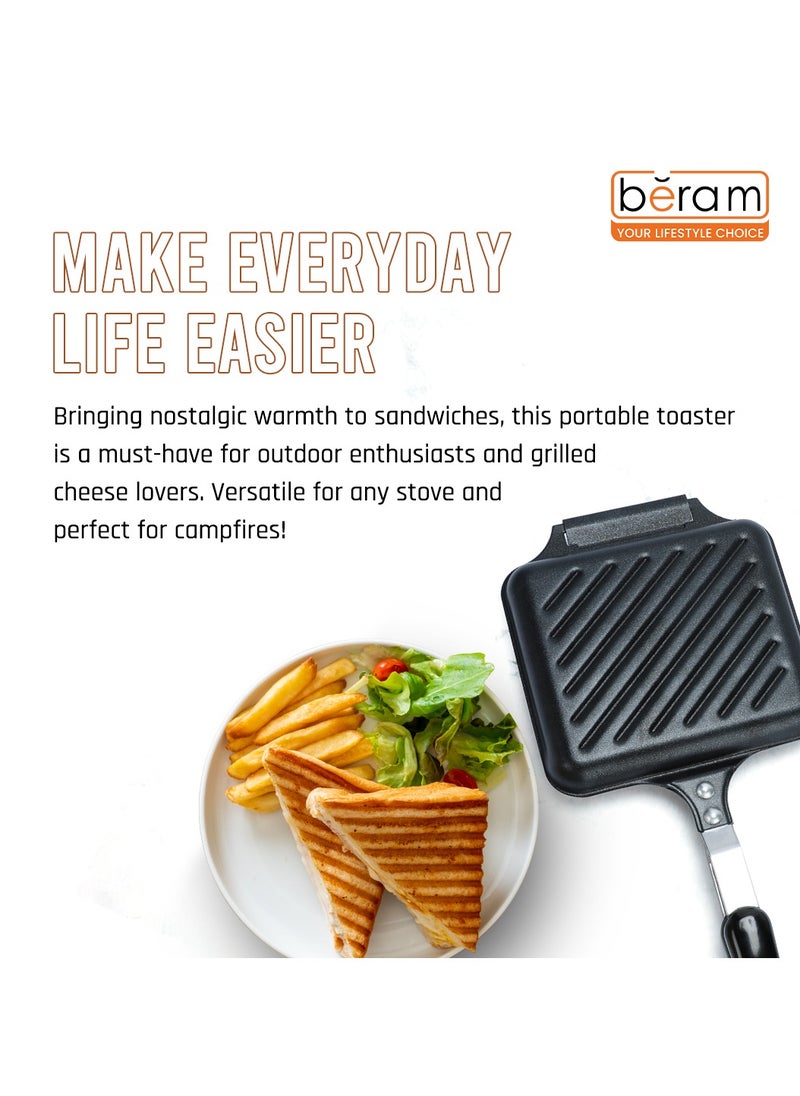 Beram - Sandwich Maker, Waffle Maker & Panini Press, Multifunctional Hand Toaster with Detachable Hinges, Non-Stick Coating, Durable Aluminum Construction, Breakfast Cooker & Outdoor Grill, Black - Image 1
