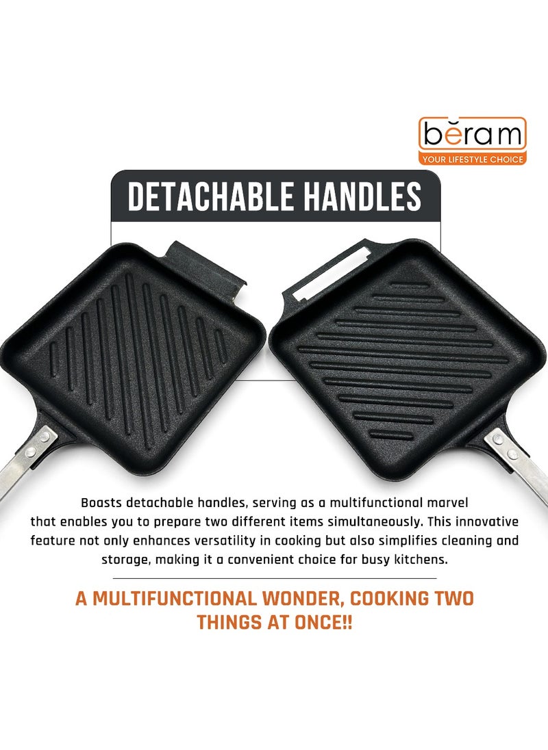 Beram - Sandwich Maker, Waffle Maker & Panini Press, Multifunctional Hand Toaster with Detachable Hinges, Non-Stick Coating, Durable Aluminum Construction, Breakfast Cooker & Outdoor Grill, Black - Image 1