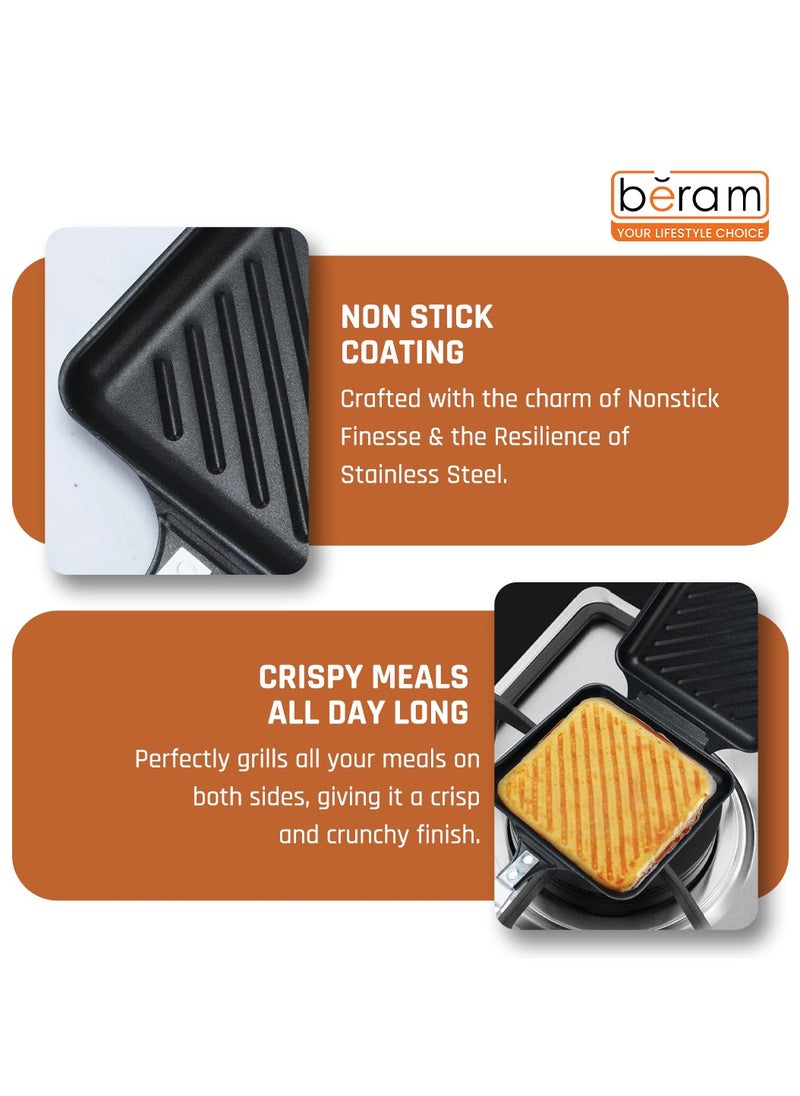 Beram - Sandwich Maker, Waffle Maker & Panini Press, Multifunctional Hand Toaster with Detachable Hinges, Non-Stick Coating, Durable Aluminum Construction, Breakfast Cooker & Outdoor Grill, Black - Image 1
