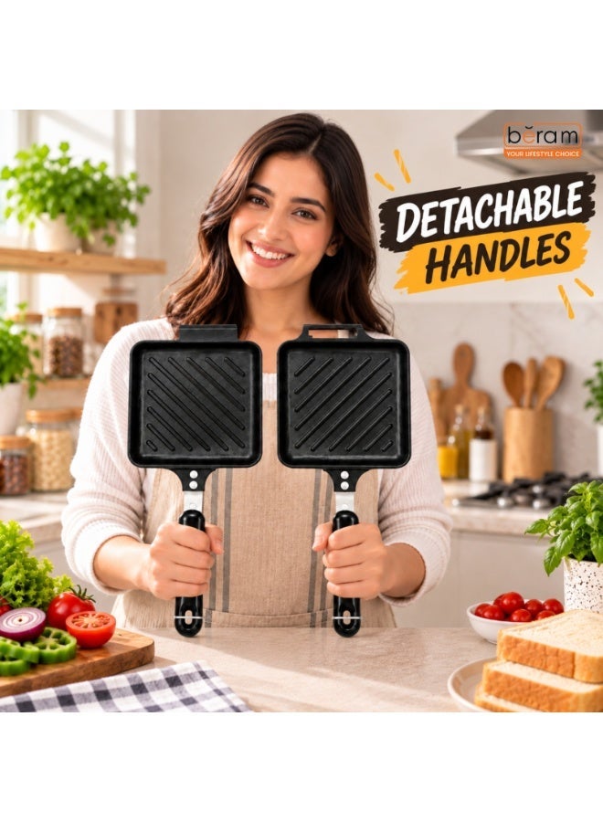 BERAM Stovetop Sandwich Maker, Non-Stick Double-Sided Sandwich Toaster Pan with Cool Touch Handles, Gas Stove Toastie Maker & Grill Pan for Toast, Omelette, Pancakes & Breakfast, Black - Image 4