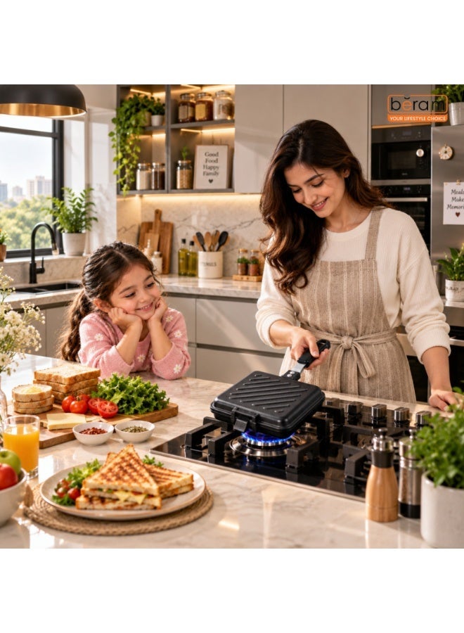 BERAM Stovetop Sandwich Maker, Non-Stick Double-Sided Sandwich Toaster Pan with Cool Touch Handles, Gas Stove Toastie Maker & Grill Pan for Toast, Omelette, Pancakes & Breakfast, Black - Image 5