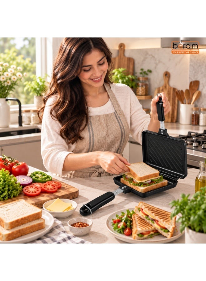 BERAM Stovetop Sandwich Maker, Non-Stick Double-Sided Sandwich Toaster Pan with Cool Touch Handles, Gas Stove Toastie Maker & Grill Pan for Toast, Omelette, Pancakes & Breakfast, Black - Image 3