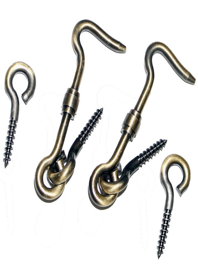 RISEOM Brass Gate Hook and Eye/Window Hook for Double Doors Gates/Windows (Screw Eye) (Pack of 4, Antique-2.5 inch) - Image 4
