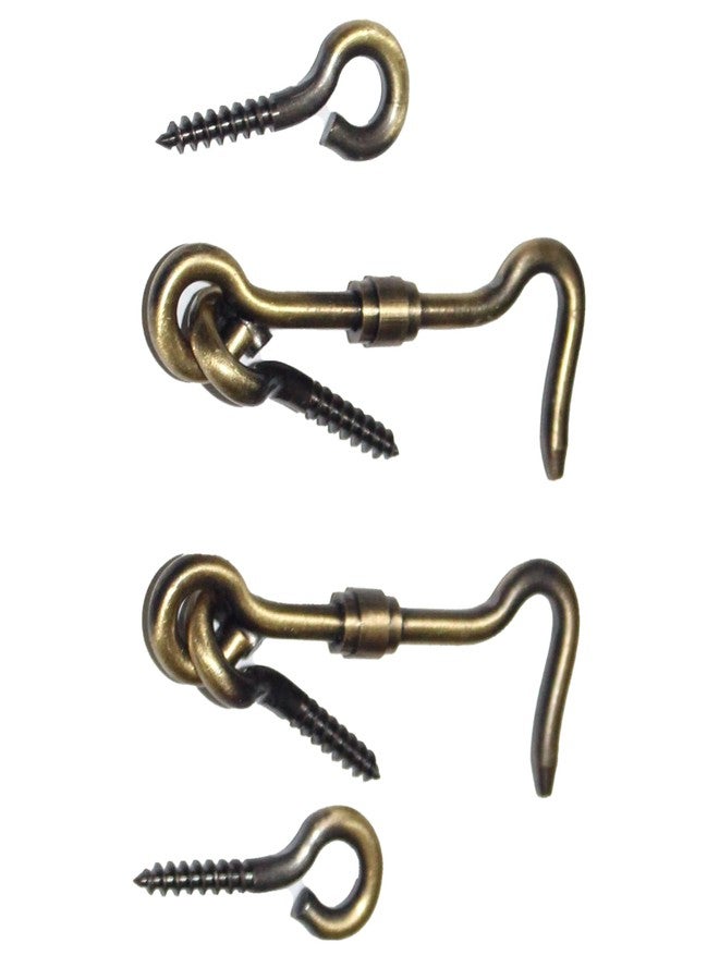 RISEOM Brass Gate Hook and Eye/Window Hook for Double Doors Gates/Windows (Screw Eye) (Pack of 4, Antique-2.5 inch) - Image 2