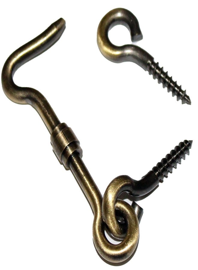RISEOM Brass Gate Hook and Eye/Window Hook for Double Doors Gates/Windows (Screw Eye) (Pack of 4, Antique-2.5 inch) - Image 1
