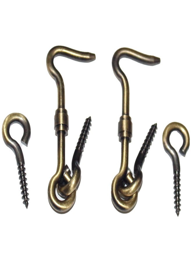 RISEOM Brass Gate Hook and Eye/Window Hook for Double Doors Gates/Windows (Screw Eye) (Pack of 4, Antique-2.5 inch) - Image 3