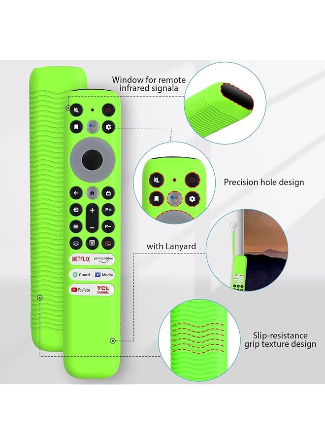 erorex 2 Pack Case For Tcl Rc902V Fmr1 Voice Remote Control Soft Silicone Cover Glow In The Dark With Lanyard Light Weight Anti Slip Shock Proof Washable Skin Friendly Blue And Green  - Image 2