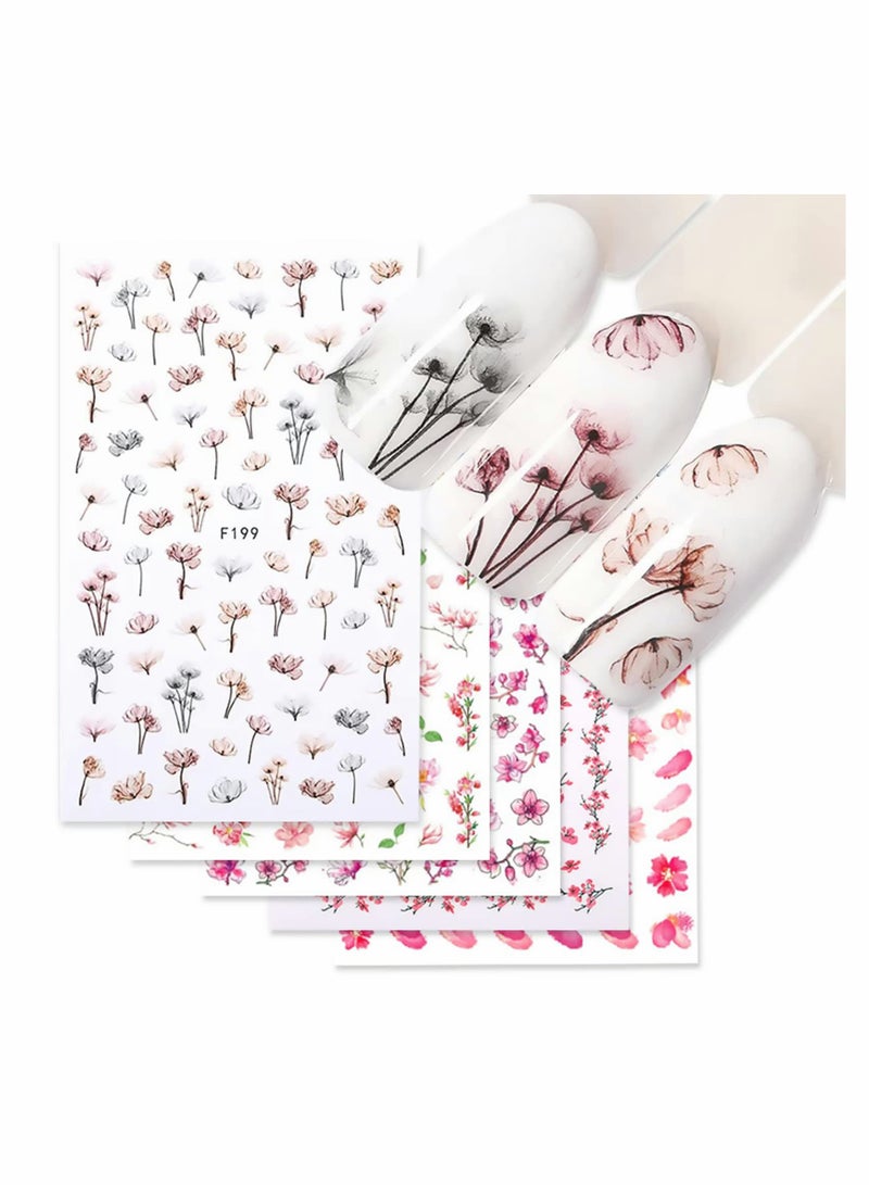 KASTWAVE Flower Nail Art Stickers, 8 Pcs Decals Colorful Cheery Blossoms 3D Sticker for Nails DIY - Image 2