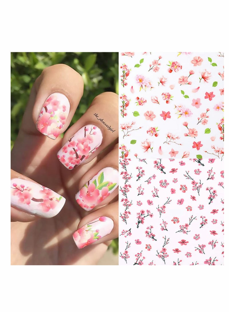 KASTWAVE Flower Nail Art Stickers, 8 Pcs Decals Colorful Cheery Blossoms 3D Sticker for Nails DIY - Image 1