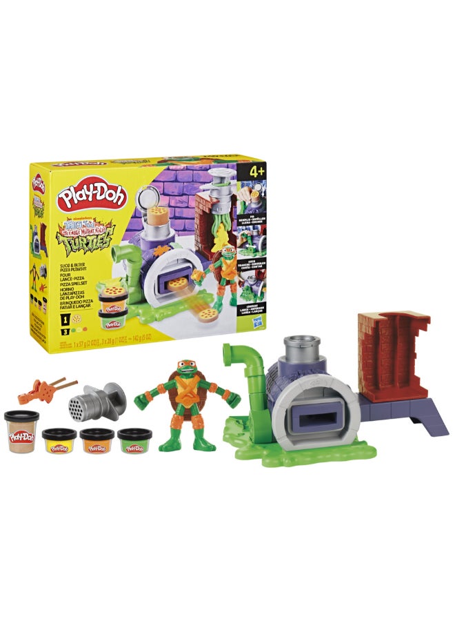 Play-Doh Teenage Mutant Ninja Turtles Slice & Blast Pizza Playset, Bendy 4 Inch Mikey Action Figure, Kids Arts & Crafts, TMNT Toys for Boys & Girls 4+ - Image 2