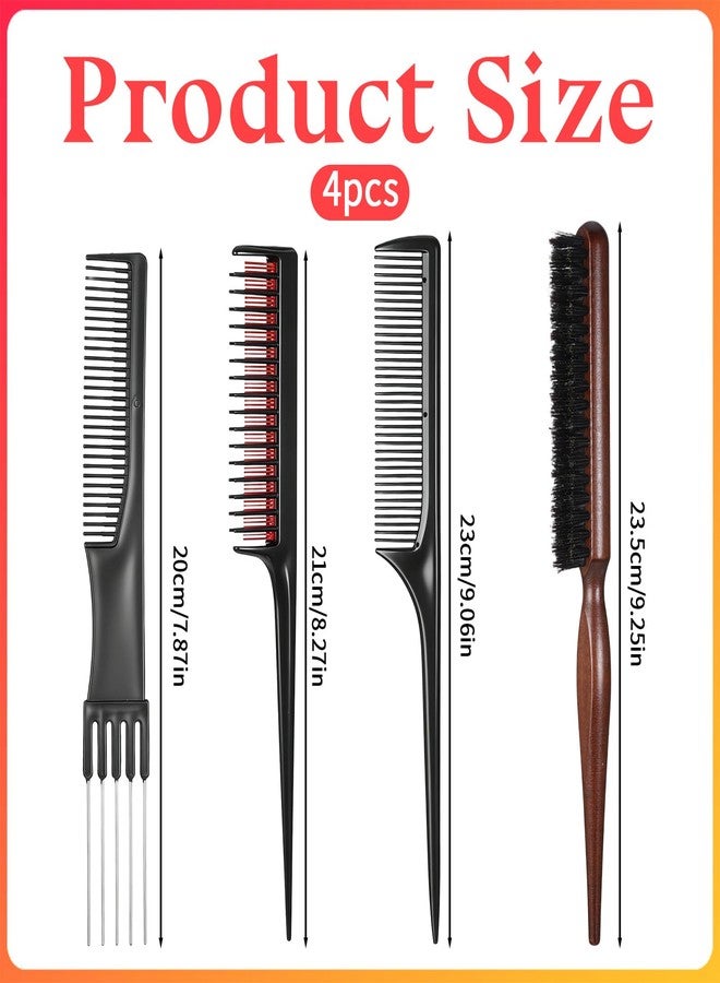 Psiriol 4 Pcs Hair Teasing Comb Set, Triple Teasing-Comb, Teasing Combs for Women, Professional Teasing-Comb with Rat Tail, Nylon Bristle Hair-Brush, Combs for Hair Styling (4 Styles) - Image 2