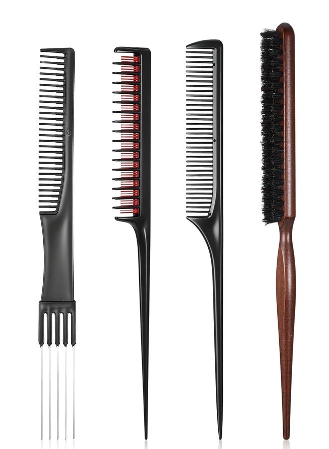 Psiriol 4 Pcs Hair Teasing Comb Set, Triple Teasing-Comb, Teasing Combs for Women, Professional Teasing-Comb with Rat Tail, Nylon Bristle Hair-Brush, Combs for Hair Styling (4 Styles) - Image 1
