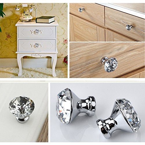 Roybens 30mm Kitchen Cabinet Knobs Drawer Pull Handle Hardware, Crystal Clear Glass Round Diamond Shape Dresser Closet Bi-fold Door Bathroom Cupboard Desk Nightstand Furniture Decorative Drawer Knobs （12PCS） - Image 5