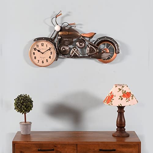 CRAFT TREE Golden Metal Jawa 8'' Dial Bike Wall Clock, Bike Wall Mount Clock for Living Room and Home Decoration,Wall Decor Clock (Brown) - Image 2
