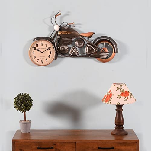 CRAFT TREE Golden Metal Jawa 8'' Dial Bike Wall Clock, Bike Wall Mount Clock for Living Room and Home Decoration,Wall Decor Clock (Brown) - Image 1