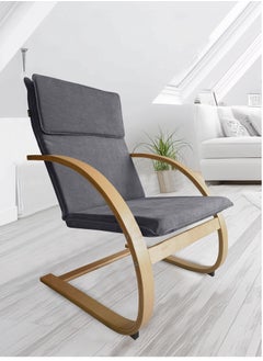 Moon Home and more.. Modern Bentwood Relaxing Chair Chenille Fabric Upholstered Relax Rocker Lounge Chair Grey  - Image 3