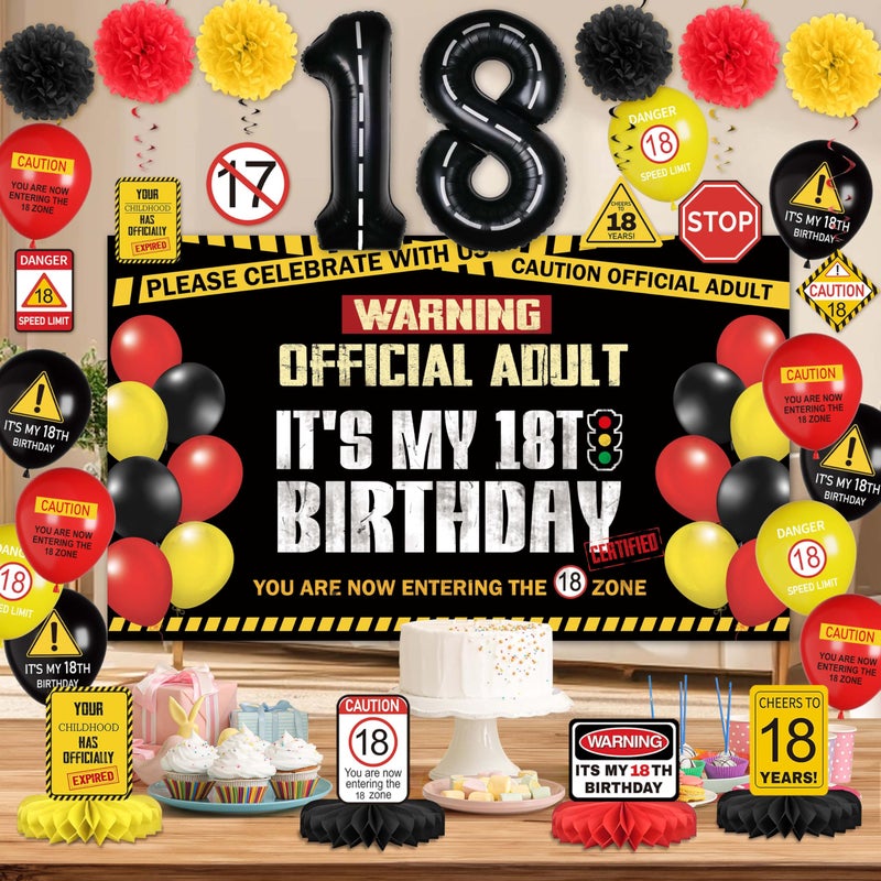 THAWAY 18th Birthday Decorations for Boys - â€œHide The Car Keysâ€ Happy 18th Birthday Caution Party Kit 49pcs with Backdrop, Banner, Sign Balloons & Photo Props for Teen Driver - Image 4
