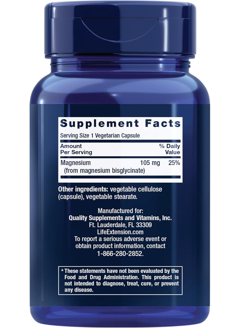 Life Extension Magnesium Glycinate, Heart Health, Bone Health, Nerve and Muscle Support, Highly absorbable, Gluten-Free, Non-GMO, Vegetarian, 90 Capsules - Image 2