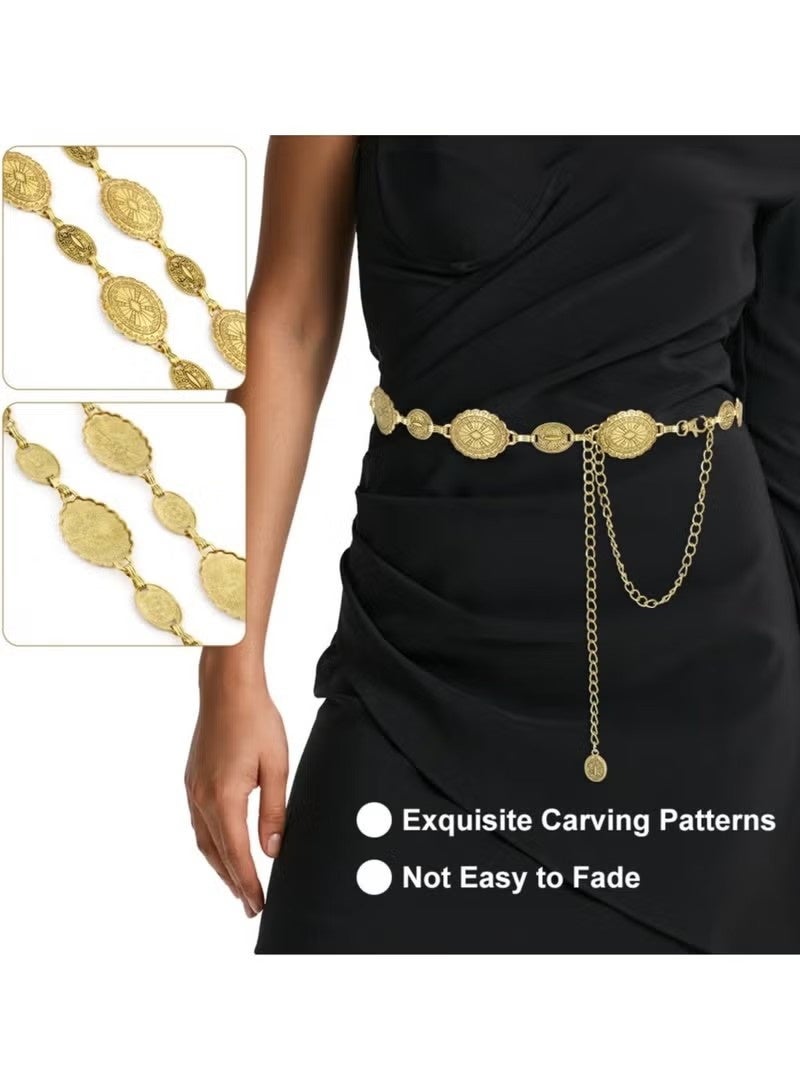 حزام سلسلة كونشو المعدني الذهبي للنساء - سلسلة خصر قابلة للتعديل بتصميم بوهو العتيق - Image 2