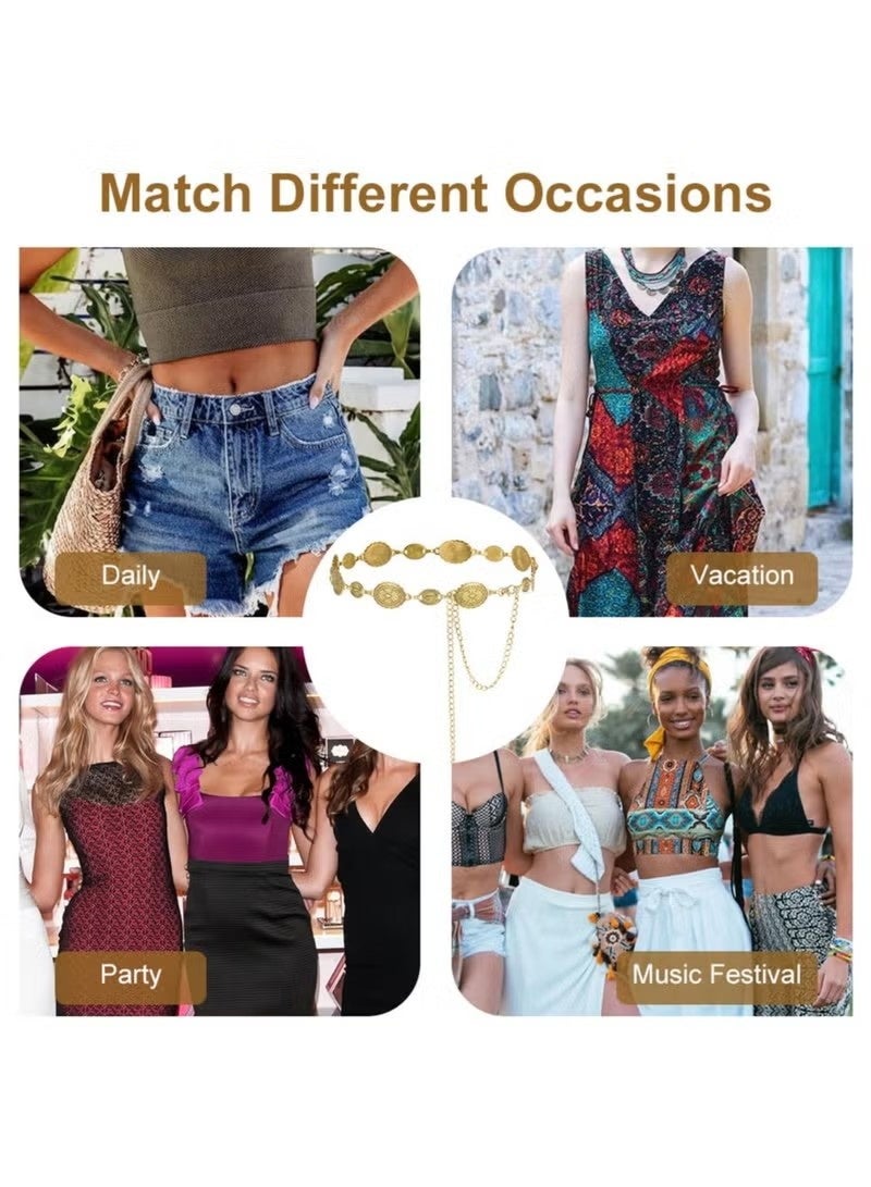 حزام سلسلة كونشو المعدني الذهبي للنساء - سلسلة خصر قابلة للتعديل بتصميم بوهو العتيق - Image 3