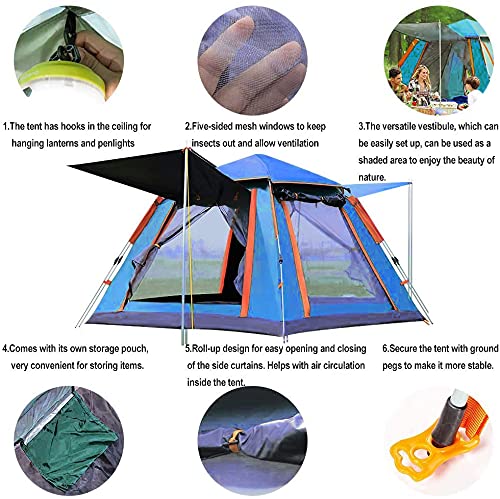 IRIS Instant Pop Up Camping Tents for 3-4 Person Family, Quick Set up Dome Tent, Windprooof Waterproof Camping Tents Rainproof Hiking Tent Sun Shelters Backpacking Tents for Outdoor Activities (Blue) - Image 4