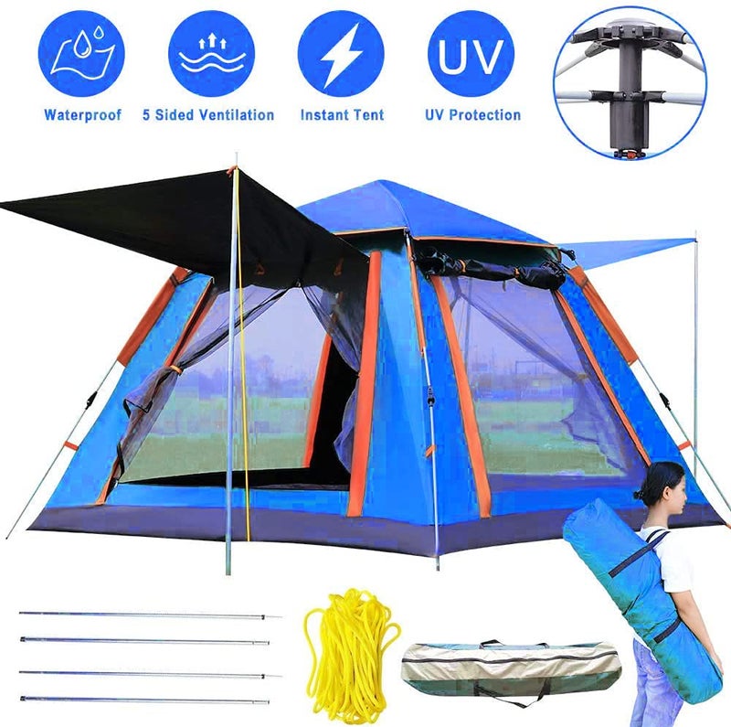 IRIS Instant Pop Up Camping Tents for 3-4 Person Family, Quick Set up Dome Tent, Windprooof Waterproof Camping Tents Rainproof Hiking Tent Sun Shelters Backpacking Tents for Outdoor Activities (Blue) - Image 5