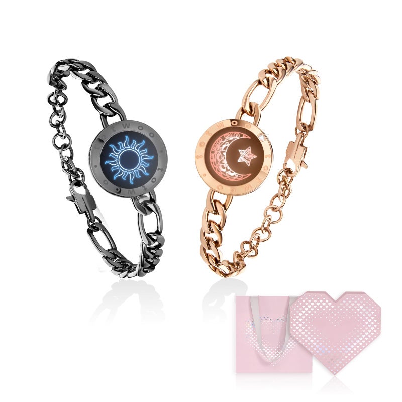 totwoo Long Distance Touch Bracelets for Couples, Smart Light & Vibration Love Jewelry, Long Distance Relationship Gifts for Girlfriend Her Him with Pink Gift Box, One-to-One Bluetooth Pairing via the Companion App - Image 1