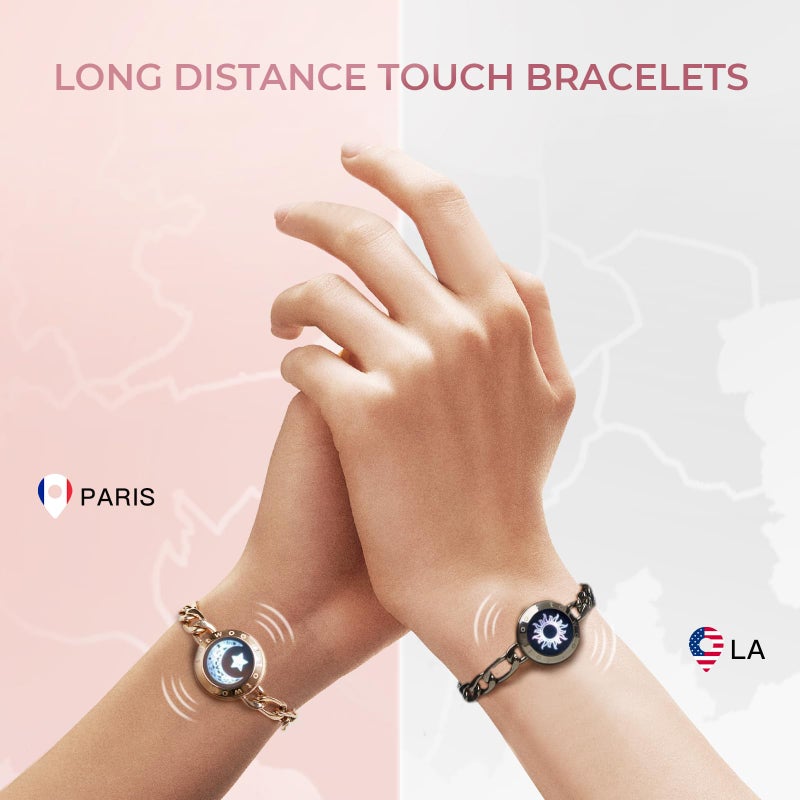 totwoo Long Distance Touch Bracelets for Couples, Smart Light & Vibration Love Jewelry, Long Distance Relationship Gifts for Girlfriend Her Him with Pink Gift Box, One-to-One Bluetooth Pairing via the Companion App - Image 2