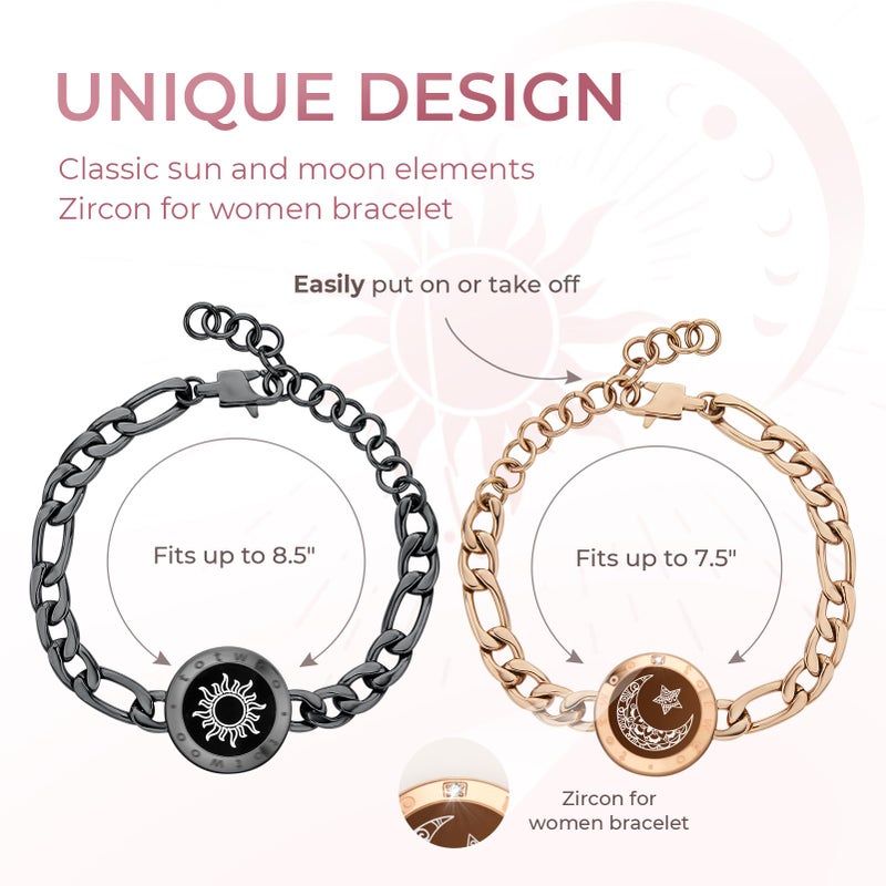 totwoo Long Distance Touch Bracelets for Couples, Smart Light & Vibration Love Jewelry, Long Distance Relationship Gifts for Girlfriend Her Him with Pink Gift Box, One-to-One Bluetooth Pairing via the Companion App - Image 4