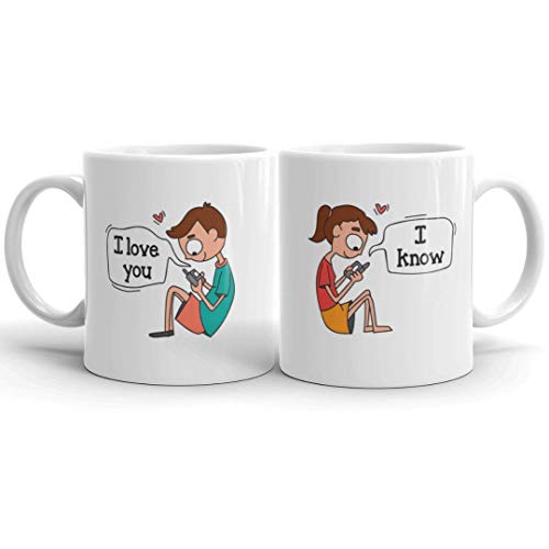 Oye Happy I Love You Premium Ceramic Mugs - Set of 2, Multicolour, 330ml - Image 1