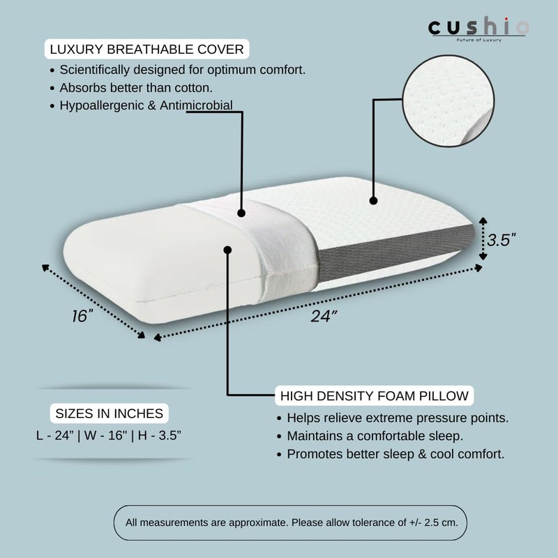 Cushio Cooling Gel Memory Foam Pillow Size 24x16x35 Set of 2 Cervical Pillow for Relieving Neck Shoulder Pain with Free Pillow Cover White Grey - Image 2