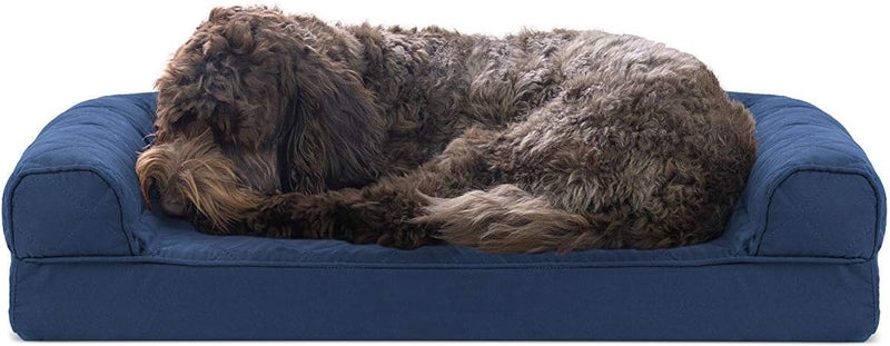 Furhaven Cooling Gel Dog Bed for Medium/Small Dogs w/Removable Bolsters & Washable Cover, For Dogs Up to 35 lbs - Quilted Sofa - Navy (Blue), Medium - Image 1