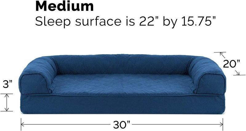 Furhaven Cooling Gel Dog Bed for Medium/Small Dogs w/Removable Bolsters & Washable Cover, For Dogs Up to 35 lbs - Quilted Sofa - Navy (Blue), Medium - Image 5