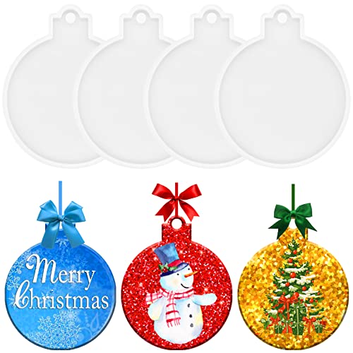 PEVOGON 4 Pcs Large Christmas Round Ornament Resin Molds 33 Inches Shiny Silicone Casting Molds DIY Craft Supplies for Ornament Keychain Pendant Making - Image 1