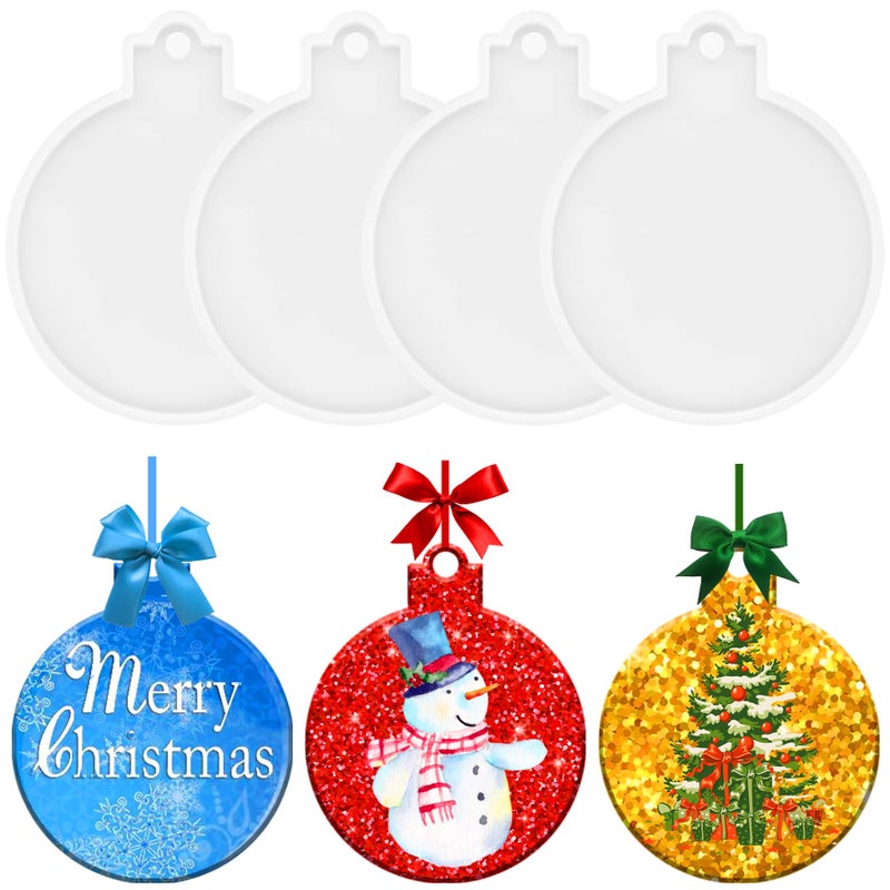 PEVOGON 4 Pcs Large Christmas Round Ornament Resin Molds 33 Inches Shiny Silicone Casting Molds DIY Craft Supplies for Ornament Keychain Pendant Making - Image 3