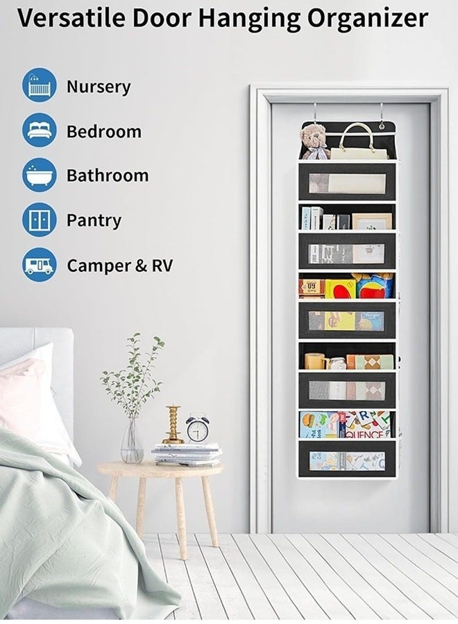 Happy Home Hanging Storage Organizer Over the Door Organizer with Clear Plastic Pockets Large Capacity Door Organizer with Mental Hooks Behind the Door Storage Organizer for Closet Bedroom Bathroom (Black) - Image 2