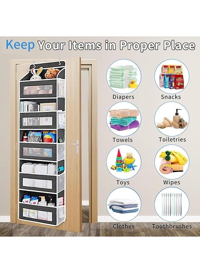 Happy Home Hanging Storage Organizer Over the Door Organizer with Clear Plastic Pockets Large Capacity Door Organizer with Mental Hooks Behind the Door Storage Organizer for Closet Bedroom Bathroom (Black) - Image 4