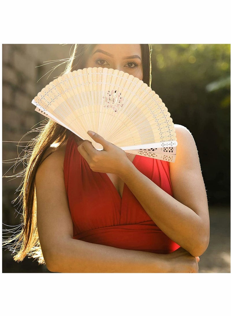 إسكدنيا Wooden Fans Hand Held Folding Vintage Chinese Charming Bamboo Hollow Pattern with White Tassel for Wedding Guest Baby Shower Birthday Gift Party Favors and Home Decorations - Image 2