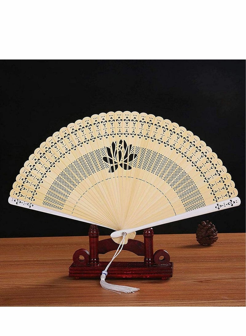 إسكدنيا Wooden Fans Hand Held Folding Vintage Chinese Charming Bamboo Hollow Pattern with White Tassel for Wedding Guest Baby Shower Birthday Gift Party Favors and Home Decorations - Image 4