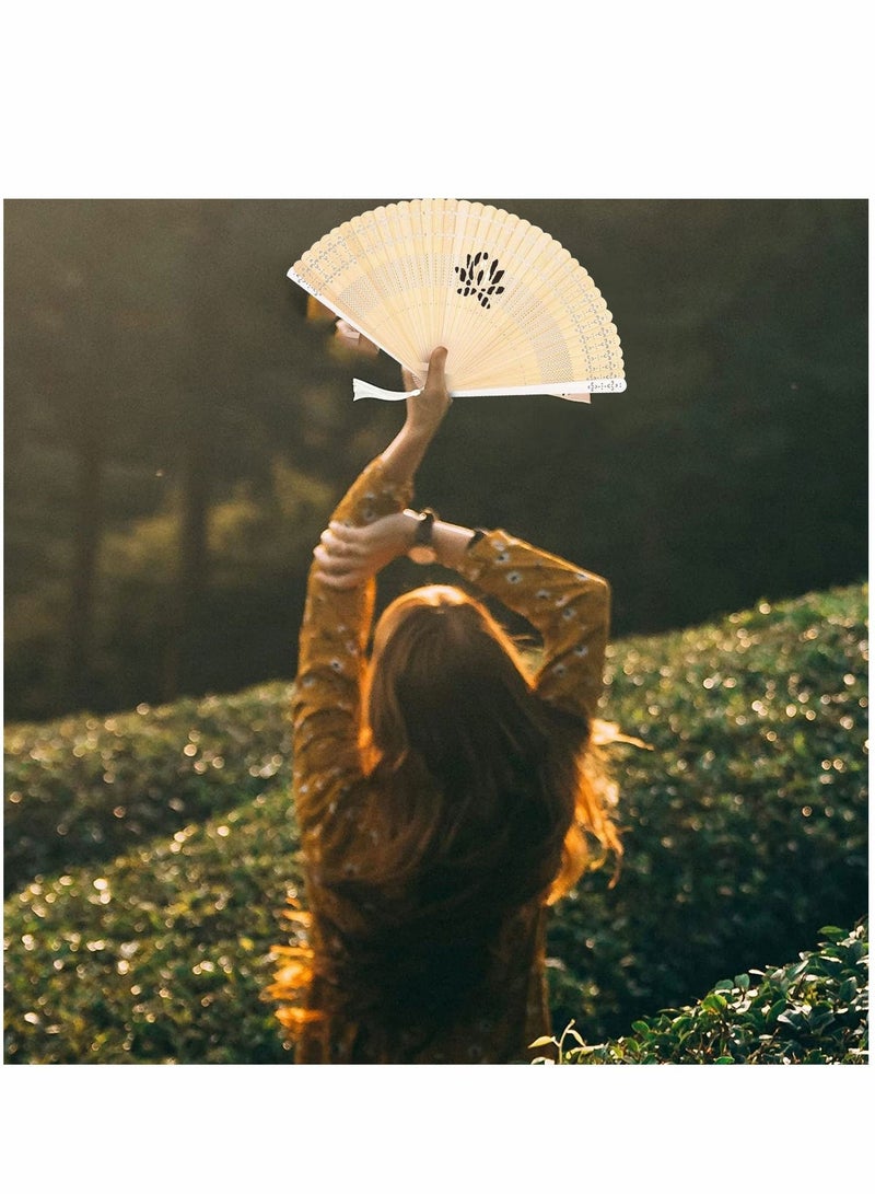 إسكدنيا Wooden Fans Hand Held Folding Vintage Chinese Charming Bamboo Hollow Pattern with White Tassel for Wedding Guest Baby Shower Birthday Gift Party Favors and Home Decorations - Image 3