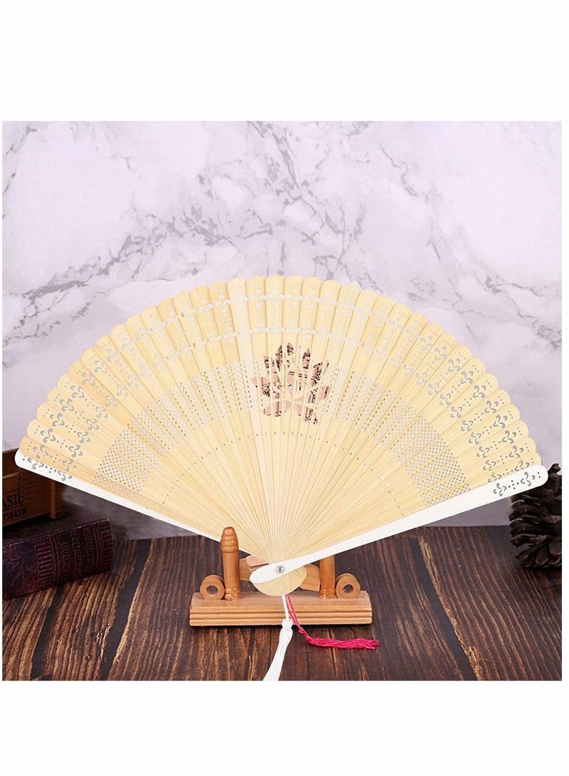 إسكدنيا Wooden Fans Hand Held Folding Vintage Chinese Charming Bamboo Hollow Pattern with White Tassel for Wedding Guest Baby Shower Birthday Gift Party Favors and Home Decorations - Image 5